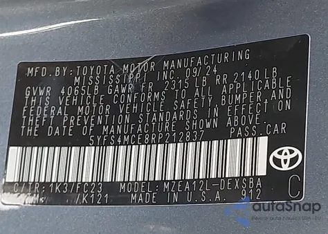 2024 Toyota Corolla Se from USA, damaged, VIN 5YFS4MCE8RP212837